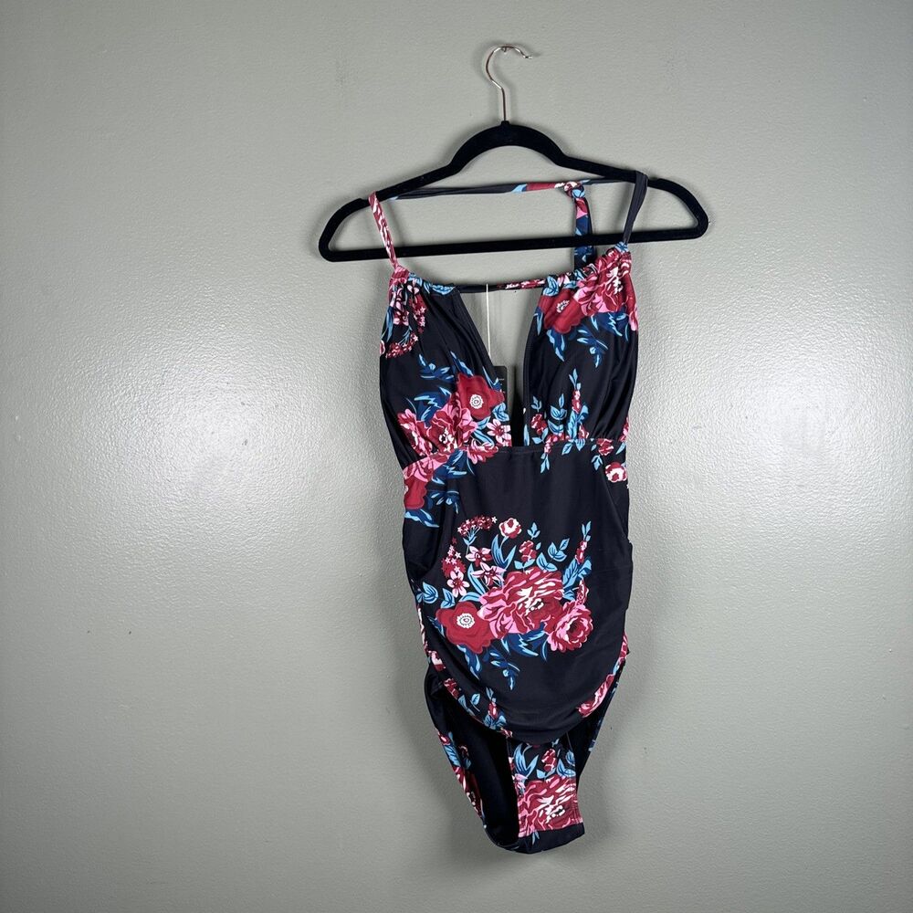 NWT SouqFone‎ One Piece Halter Tie Floral Swimsuit Women's Size Medium